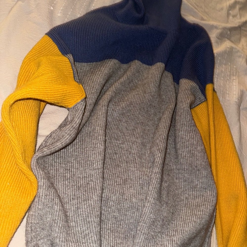 Free People Colorblock Cowl Neck Sweater - Blue, Gray, Yellow NWOT